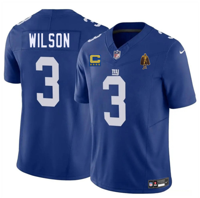 Men's New York Giants #3 Russell Wilson Blue 2025 F.U.S.E. With 4-star C Patch And Walter Payton Patch Vapor Untouchable Limited Stitched Jersey Men's New York Giants #3 Russell Wilson Blue 2025 F.U.S.E. With 4-star C Patch And Walter Payton Patch Vapor Untouchable Limited Stitched Jersey