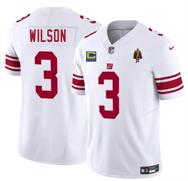 Men's New York Giants #3 Russell Wilson White 2025 F.U.S.E. With 4-star C Patch And Walter Payton Patch Vapor Untouchable Limited Stitched Jersey Men's New York Giants #3 Russell Wilson White 2025 F.U.S.E. With 4-star C Patch And Walter Payton Patch Vapor Untouchable Limited Stitched Jersey