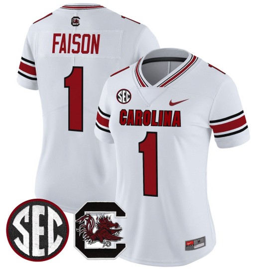 Women's South Carolina Gamecocks #1 Rahsul Faison White Nike Limited Stitched Football Jersey