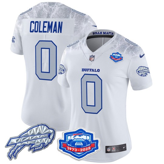 Women's Buffalo Bills #0 Keon Coleman White Rivalries Farewell Season Patch 2025 Limited Stitched Jersey Women's Buffalo Bills #0 Keon Coleman White Rivalries Farewell Season Patch 2025 Limited Stitched Jersey