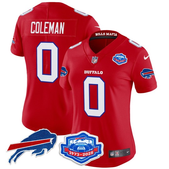 Women's Buffalo Bills #0 Keon Coleman Red Rivalries Farewell Season Patch 2025 Vapor Limited Stitched Jersey Women's Buffalo Bills #0 Keon Coleman Red Rivalries Farewell Season Patch 2025 Vapor Limited Stitched Jersey