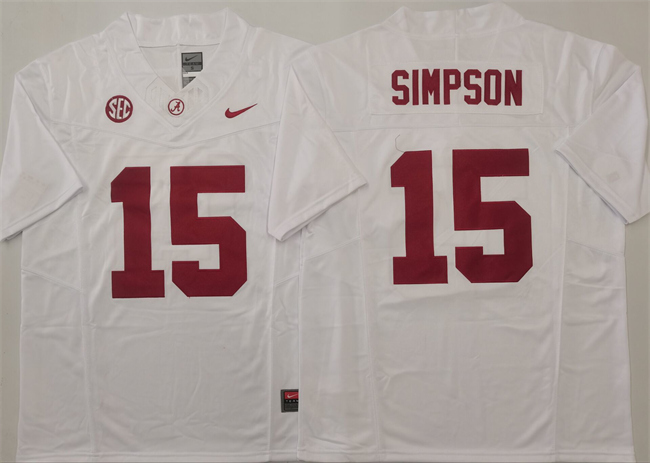 Men's Alabama Crimson #15 Ty Simpson White 2025 F.U.S.E. Stitched Jersey
