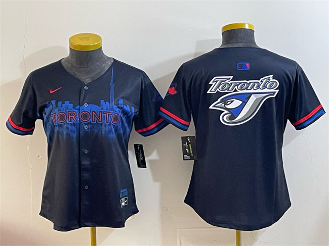 Women's Toronto Blue Jays Team Big Logo Navy 2024 City Connect Limited Stitched Baseball Jersey(Run Small)