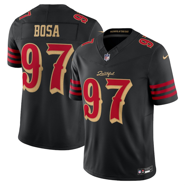 Women's San Francisco 49ers #97 Nick Bosa Black 2025 F.U.S.E. “Rivalries” Vapor Limited Stitched Football Jersey(Run Small) Women's San Francisco 49ers #97 Nick Bosa Black 2025 F.U.S.E. “Rivalries” Vapor Limited Stitched Football Jersey(Run Small)