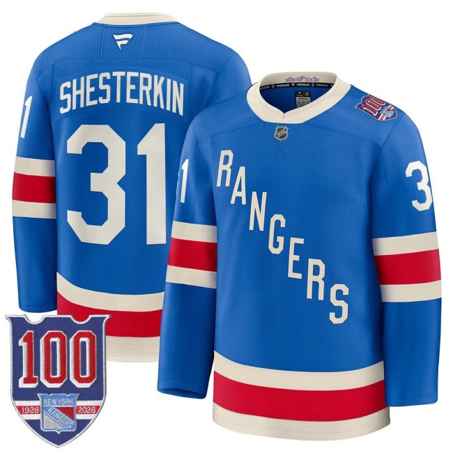Men's New York Rangers #31 Igor Shesterkin Blue 1926 Throwback Centennial Stitched Hockey Jersey