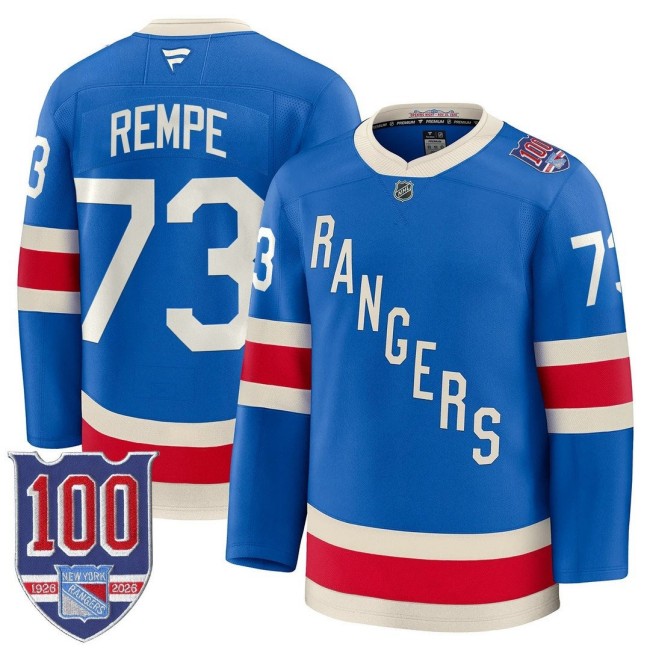 Men's New York Rangers #73 Matt Rempe Blue 1926 Throwback Centennial With C Patch Stitched Hockey Jersey