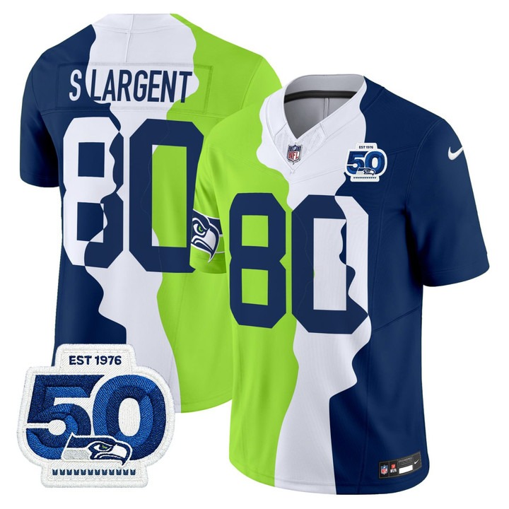 Men's Seattle Seahawks #80 Steve Largent 50 Years Patch Teams Split Vapor FUSE Limited Stitched Jersey