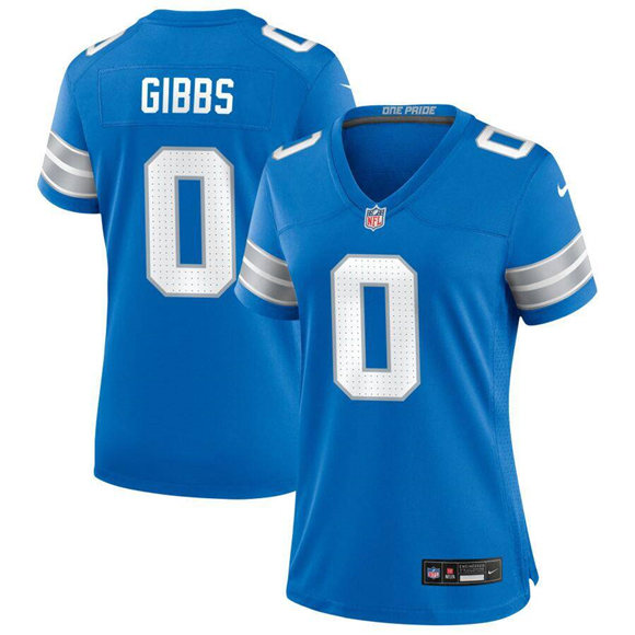Women's Detroit Lions #0 Jahymr Gibbs Blue Stitched Game Jersey(Run Small) Women's Detroit Lions #0 Jahymr Gibbs Blue Stitched Game Jersey(Run Small)