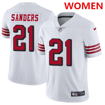 Women's Nike San Francisco 49ers #21 Deion Sanders White Rush Stitched NFL Vapor Untouchable Limited Jersey Women's Nike San Francisco 49ers #21 Deion Sanders White Rush Stitched NFL Vapor Untouchable Limited Jersey