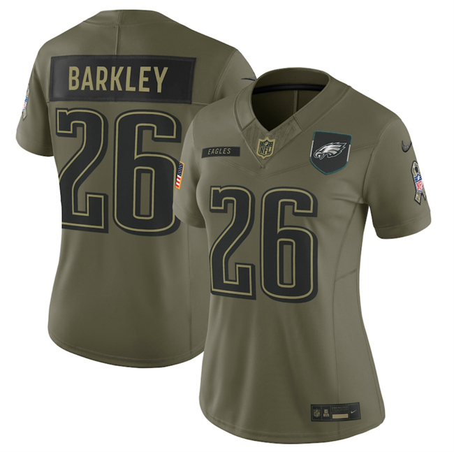 Women's Philadelphia Eagles #26 Saquon Barkley Olive 2025 Salute to Service Limited Stitched Football Jersey(Run Small) Women's Philadelphia Eagles #26 Saquon Barkley Olive 2025 Salute to Service Limited Stitched Football Jersey(Run Small)