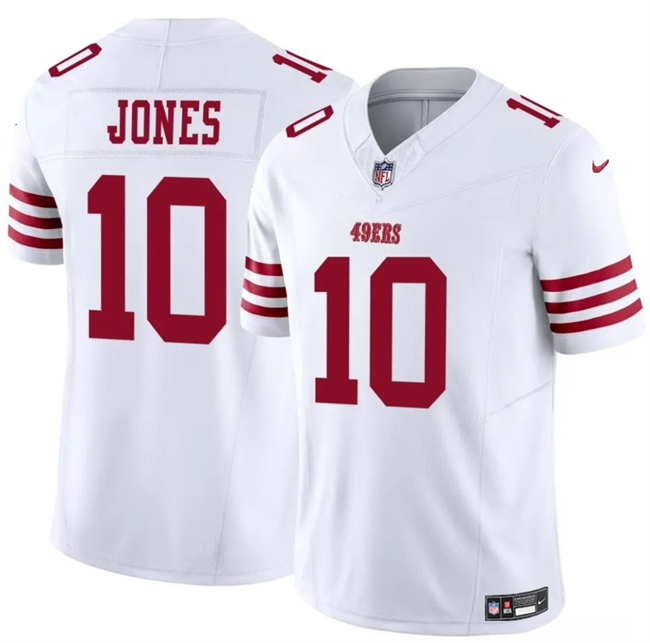 Men's San Francisco 49ers #10 Mac Jones White 2025 F.U.S.E. Vapor Untouchable Limited Stitched Football Jersey Men's San Francisco 49ers #10 Mac Jones White 2025 F.U.S.E. Vapor Untouchable Limited Stitched Football Jersey