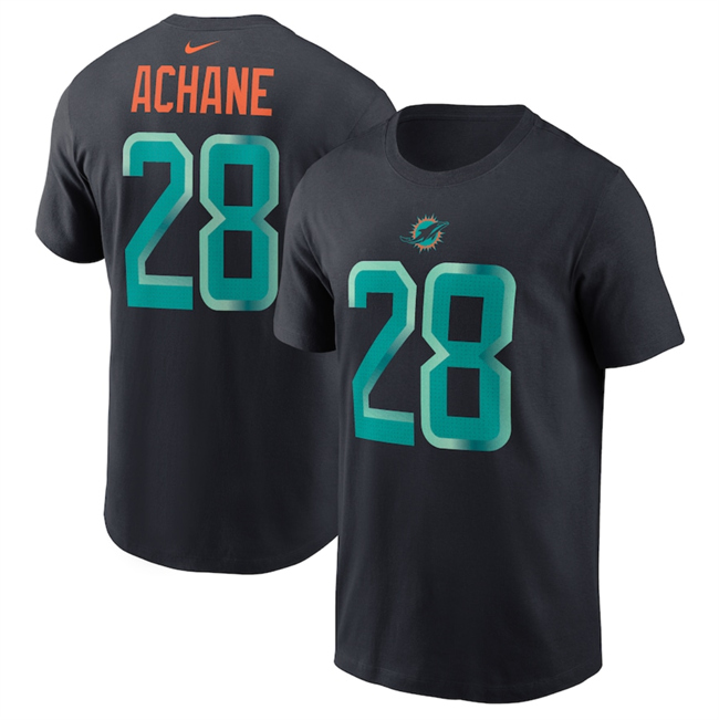 Men's Miami Dolphins #28 De'Von Achane Black 2025 Rivalries Collection Player Name & Number T-Shirt