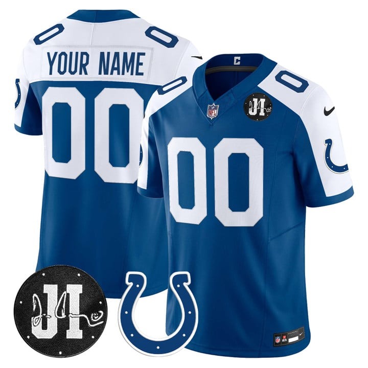 Men's Indianapolis Colts Custom Royal White 2025 Jim Irsay Patch Vapor F.U.S.E. Limited Jersey