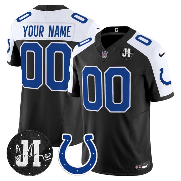 Men's Indianapolis Colts Custom Black White 2025 Jim Irsay Patch Vapor F.U.S.E. Limited Jersey