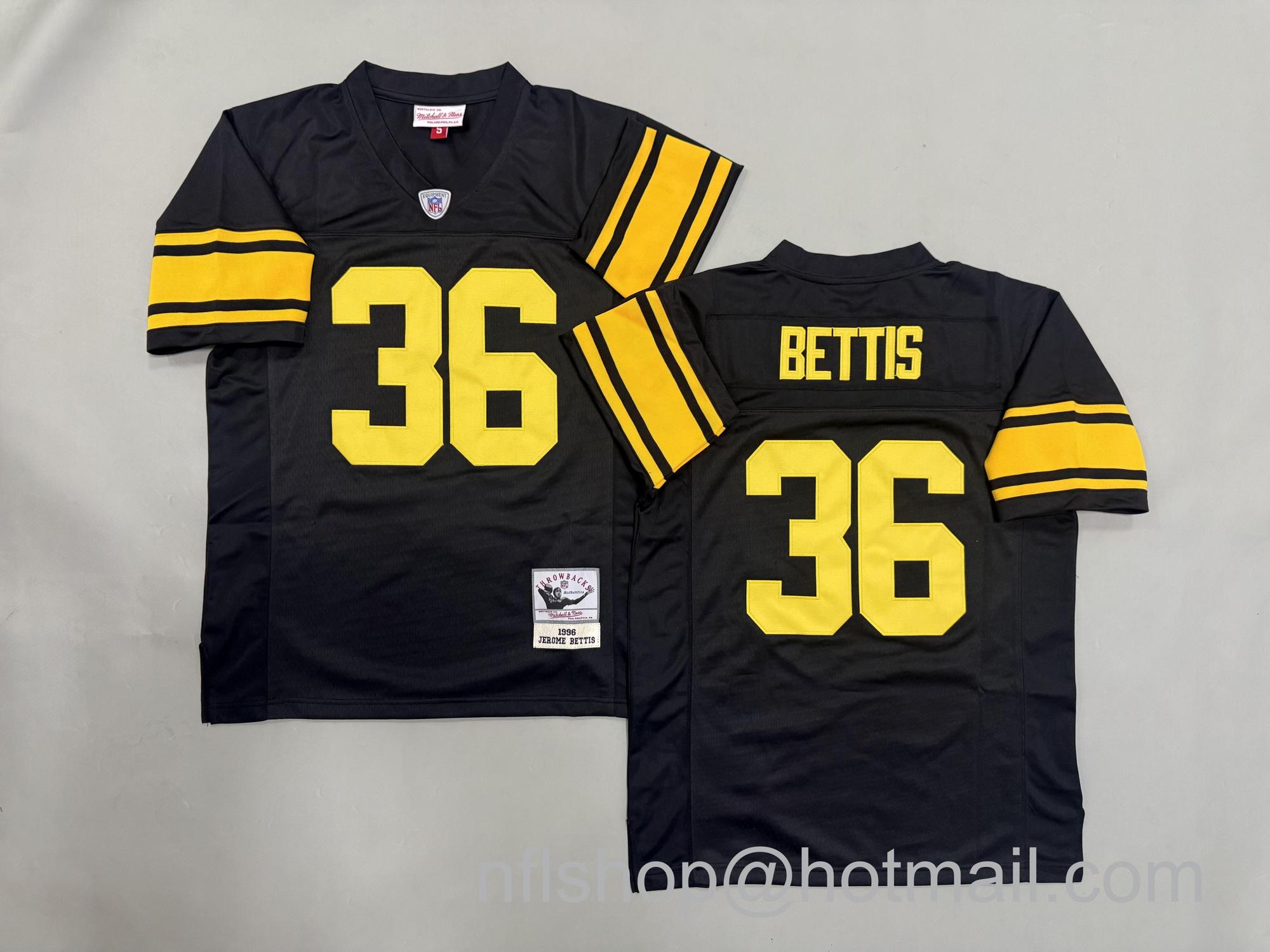 Men's Pittsburgh Steelers #36 Jerome Bettis Black Color Rush 1996 Throwback NFL Jersey