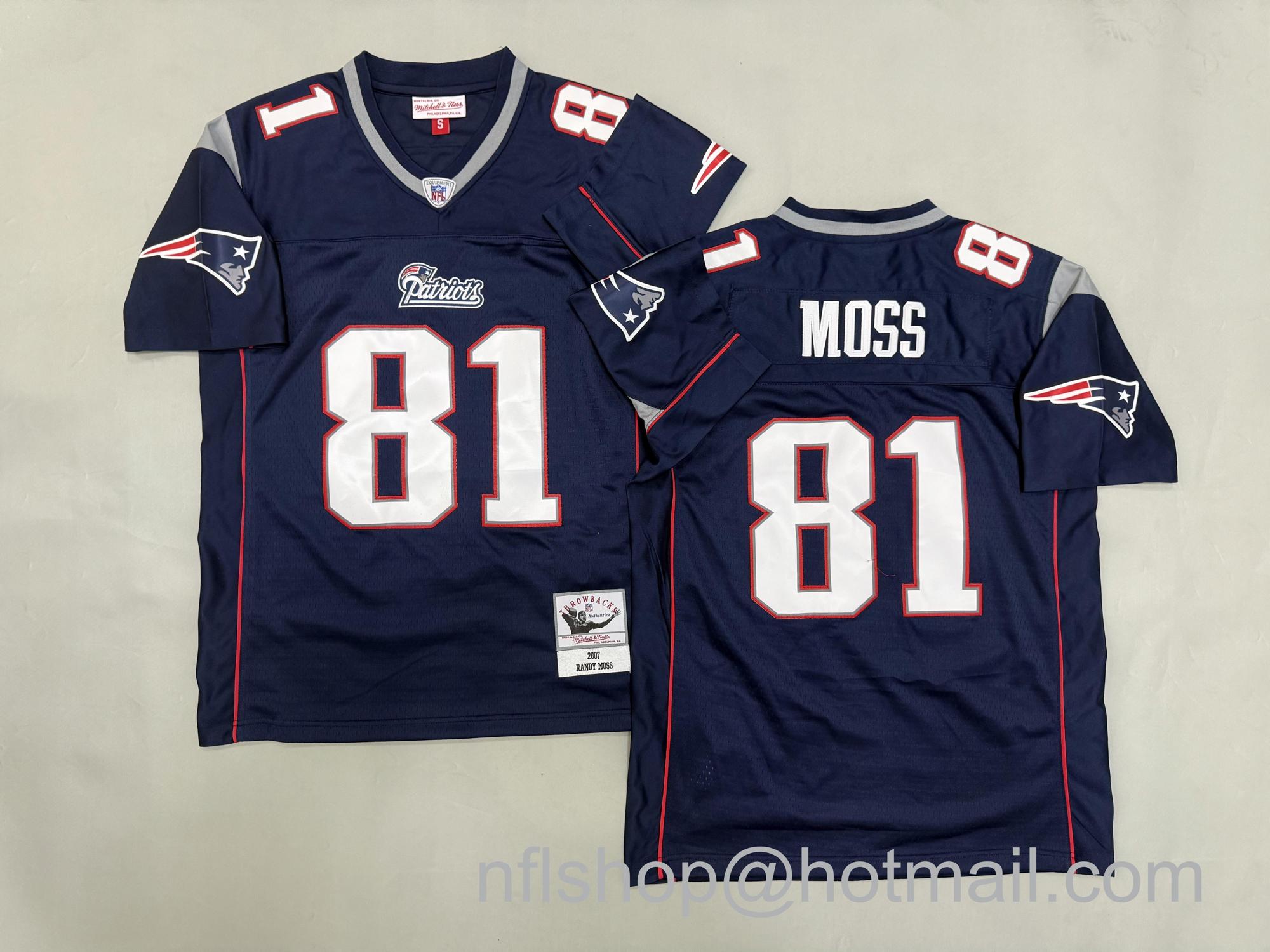 Men's New England Patriots #81 Randy Moss Navy 2007 Throwback NFL Jersey