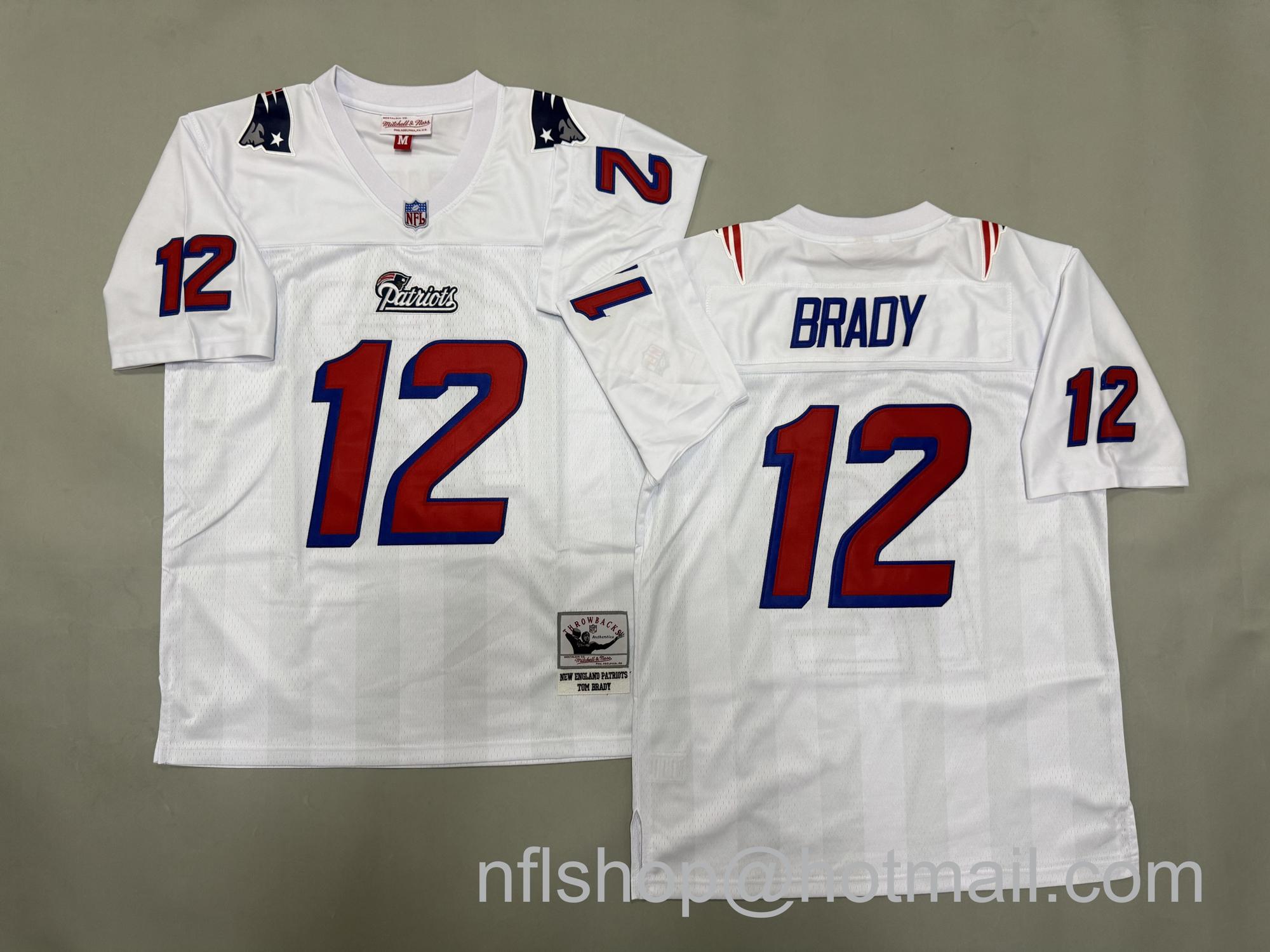 Men's New England Patriots #12 Tom Brady White Throwback NFL Jersey