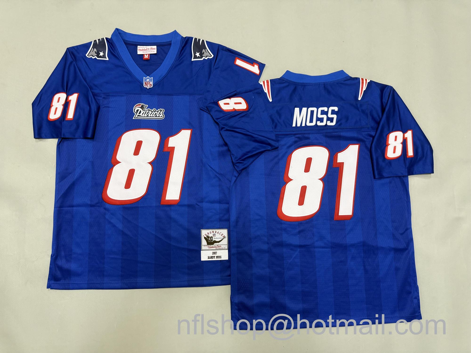 Men's New England Patriots #81 Randy Moss Royal 2007 Throwback NFL Jersey