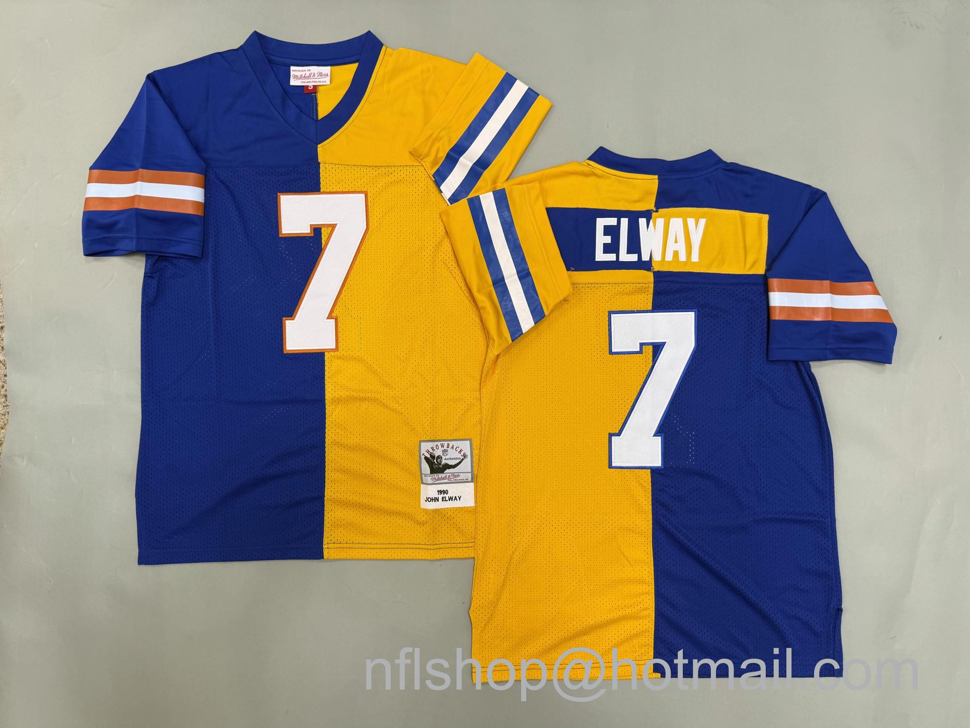 Men's Denver Broncos #7 John Elway Split 1990 Mitchell & Ness Jersey