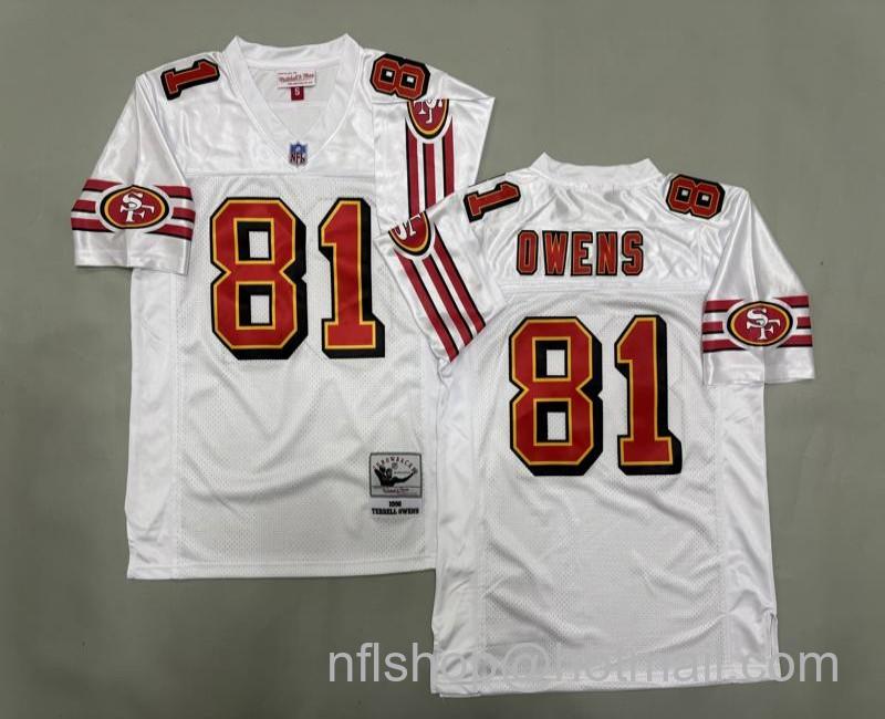Men's San Francisco 49ers #81 Terrell Owens White 1996 Mitchell & Ness Jersey