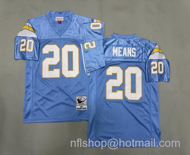 Men's San Diego Chargers #20 Natrone Means Light Blue 1994 Mitchell & Ness Jersey