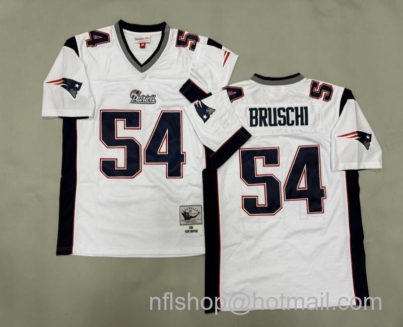 Men's New England Patriots #54 Tedy Bruschi White 1996 Mitchell & Ness Jersey