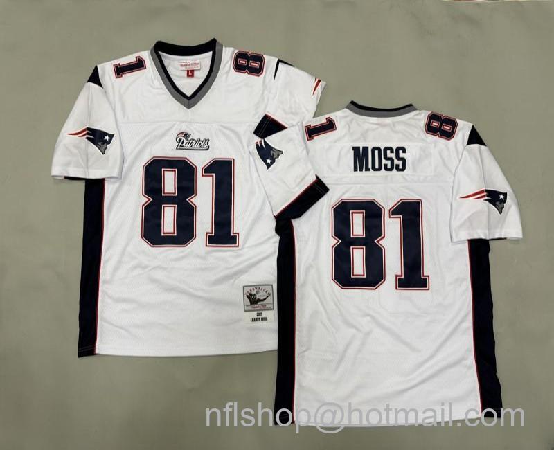 Men's New England Patriots #81 Randy Moss White 2007 Mitchell & Ness Jersey