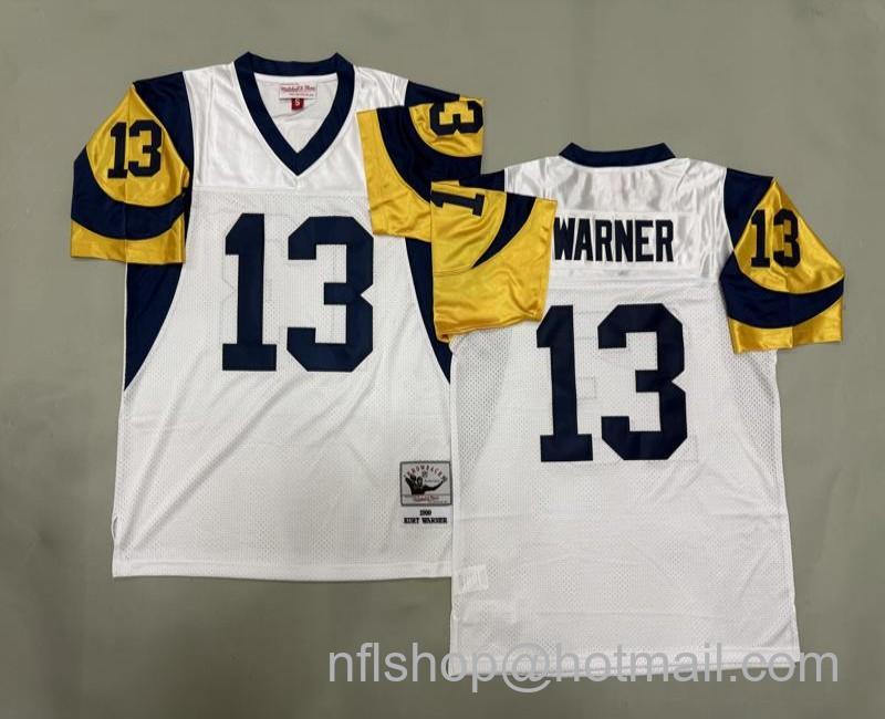 Men's Los Angeles Rams #13 Kurt Warner White 1999 Mitchell & Ness Jersey