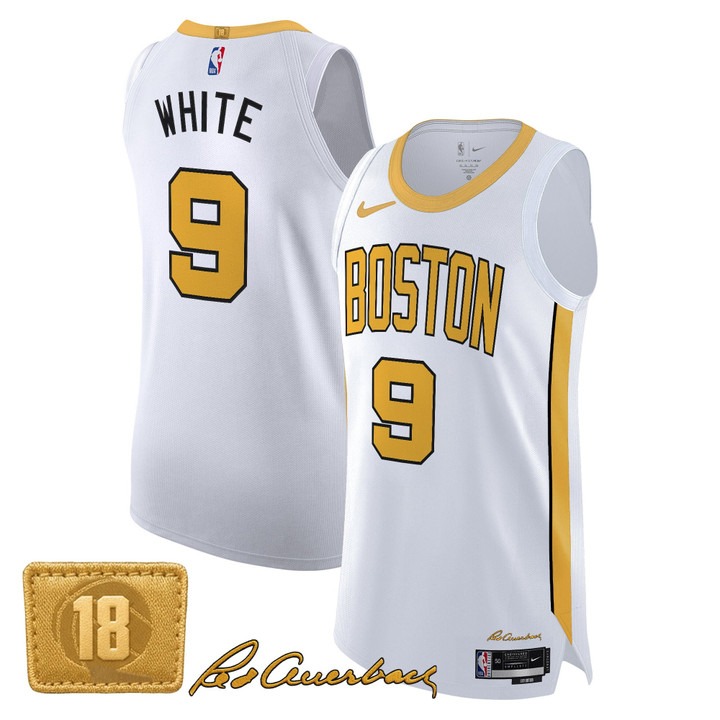 Men's Boston Celtics #9 Derrick White White Gold 2025-26 City Edition Swingman Stitched Basketball Jersey