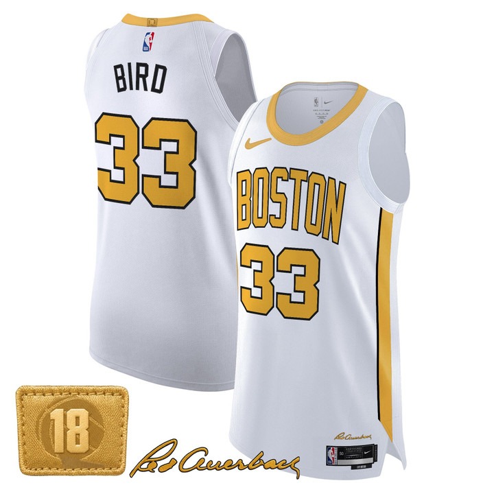 Men's Boston Celtics #33 Larry Bird White Gold 2025-26 City Edition Swingman Stitched Basketball Jersey