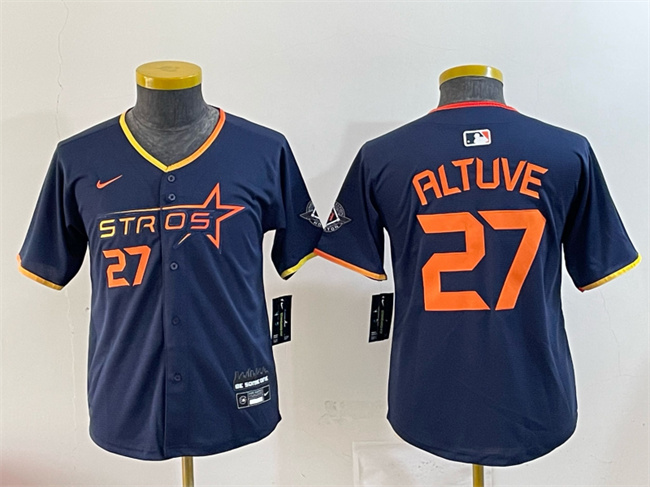 Youth Houston Astros #27 Jose Altuve Navy 2025 City Connect Limited Stitched Baseball Jersey