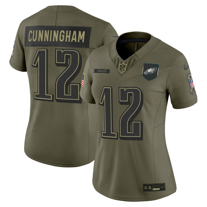 Women's Philadelphia Eagles #12 Randall Cunningham Olive 2025 Salute to Service Nike Limited Jersey Women's Philadelphia Eagles #12 Randall Cunningham Olive 2025 Salute to Service Nike Limited Jersey