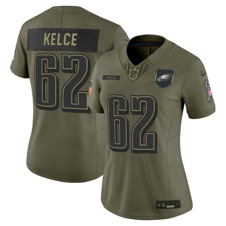 Women's Philadelphia Eagles #62 Jason Kelce Olive 2025 Salute to Service Nike Limited Jersey Women's Philadelphia Eagles #62 Jason Kelce Olive 2025 Salute to Service Nike Limited Jersey