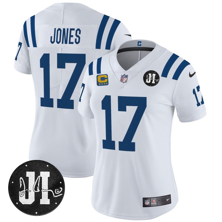 Women's Indianapolis Colts #17 Daniel Jones White Nike 2025 Jim Irsay Patch Limited Jersey Women's Indianapolis Colts #17 Daniel Jones White Nike 2025 Jim Irsay Patch Limited Jersey
