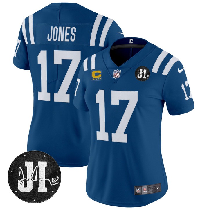 Women's Indianapolis Colts #17 Daniel Jones Royal Nike 2025 Jim Irsay Patch Limited Jersey Women's Indianapolis Colts #17 Daniel Jones Royal Nike 2025 Jim Irsay Patch Limited Jersey