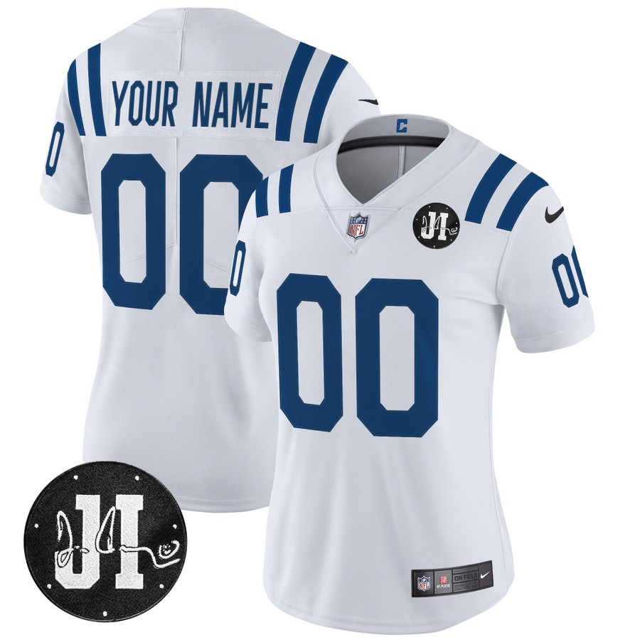 Women's Indianapolis Colts Custom White Nike 2025 Jim Irsay Patch Limited Jersey