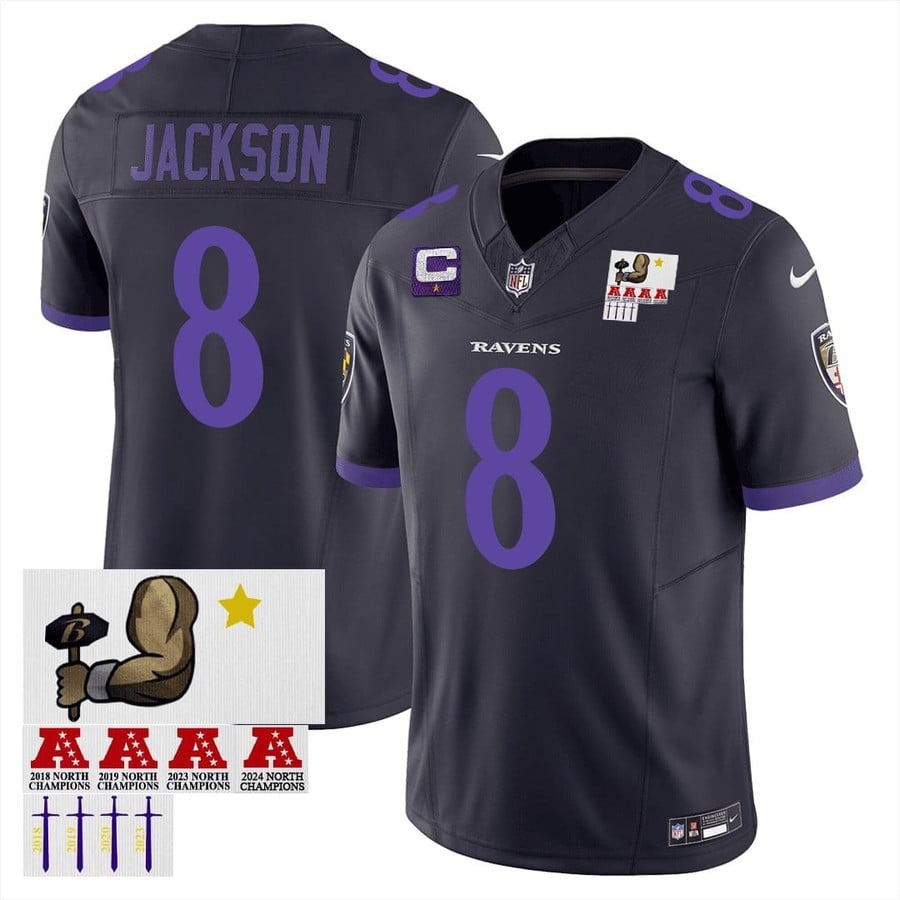 Women's Baltimore Ravens #8 Lamar Jackson Black With Patch F.U.S.E. 2025 Limited Jersey Women's Baltimore Ravens #8 Lamar Jackson Black With Patch F.U.S.E. 2025 Limited Jersey