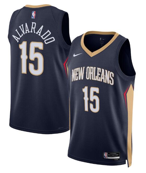 Men's New Orleans Pelicans #15 Jose Alvarado Navy 2025 Icon Edition Stitched Basketball Jersey
