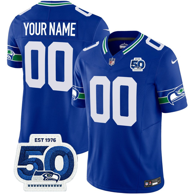 Toddlers Seattle Seahawks Active Player Custom Royal 2025 F.U.S.E 50th Anniversary Patch Throwback Vapor Limited Stitched Football Jersey