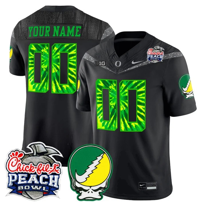 Men's Oregon Ducks Custom Black 2026 Peach Bowl Patch Grateful Ducks F.U.S.E. Vapor Limited Stitched Jersey