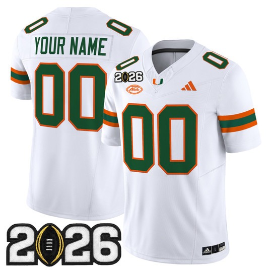 Men's Miami Hurricanes Custom White 2026 CFP Final Patch F.U.S.E. Vapor Limited Stitched Jersey