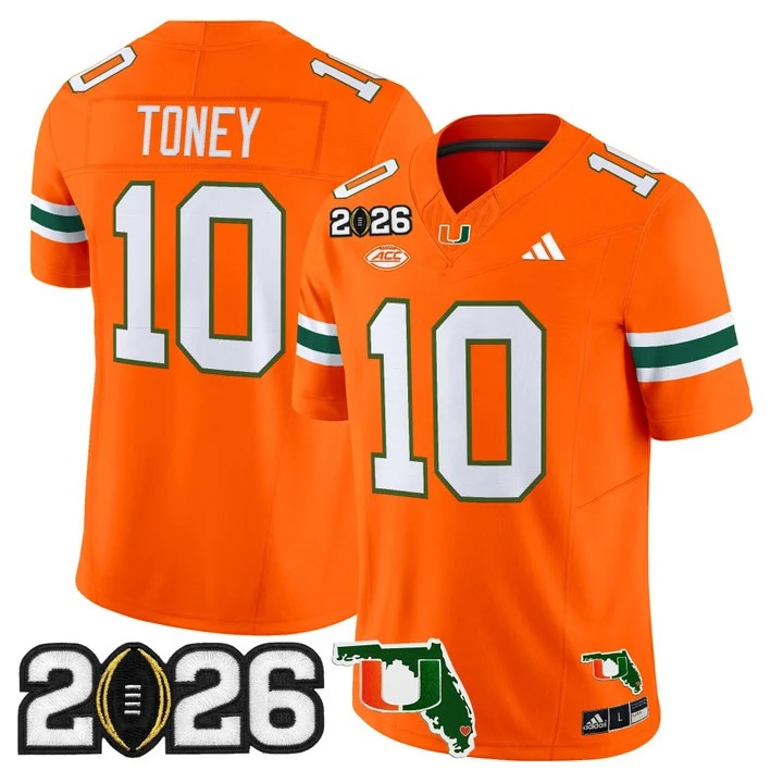 Men's Miami Hurricanes #10 Malachi Toney Orange 2026 CFP Final & Florida Patch F.U.S.E. Vapor Limited Stitched Jersey