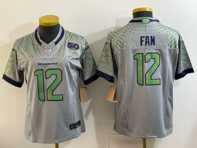 Youth Seattle Seahawks #12 Fan Grey Rivalries 50th 2025 F.U.S.E. Vapor Limited Football Stitched Jersey
