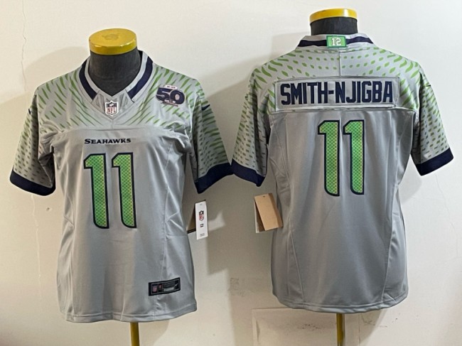 Women's Seattle Seahawks #11 Jaxon Smith-Njigba Grey Rivalries 50th 2025 F.U.S.E. Vapor Limited Football Stitched Jersey