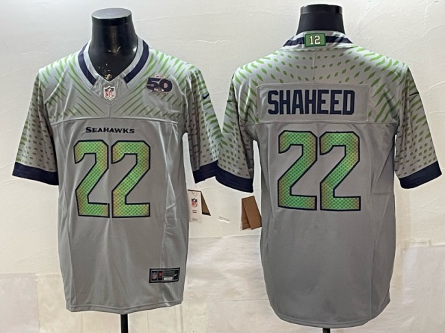 Men's Seattle Seahawks #22 Rashid Shaheed Grey Rivalries 50th 2025 F.U.S.E. Vapor Limited Football Stitched Jersey