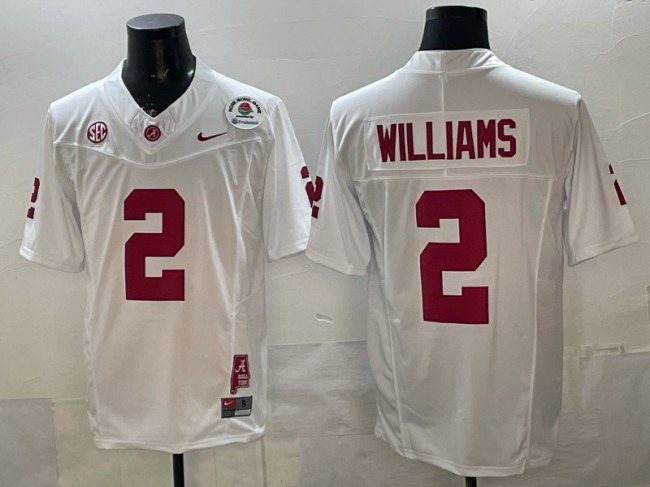Men's Alabama Crimson Tide #2 Ryan Williams White F.U.S.E. With 2026 Rose Bowl & State Patch Stitched Football Jersey