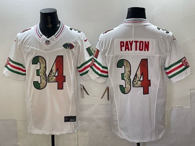 Men's Chicago Bears #34 Walter Payton White Mexico F.U.S.E. VMH Patch Throwback Stitched Football Jersey