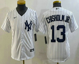 Youth New York Yankees #13 Jazz Chisholm Jr White Cool Base Stitched Jersey