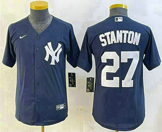 Youth New York Yankees #27 Giancarlo Stanton Navy Cool Base Stitched Jersey