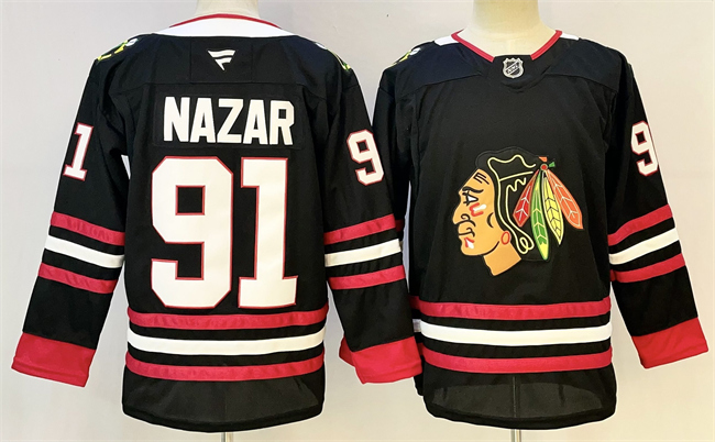 Men's Chicago Blackhawks #91 FRANK NAZAR Black Stitched Hockey Jersey